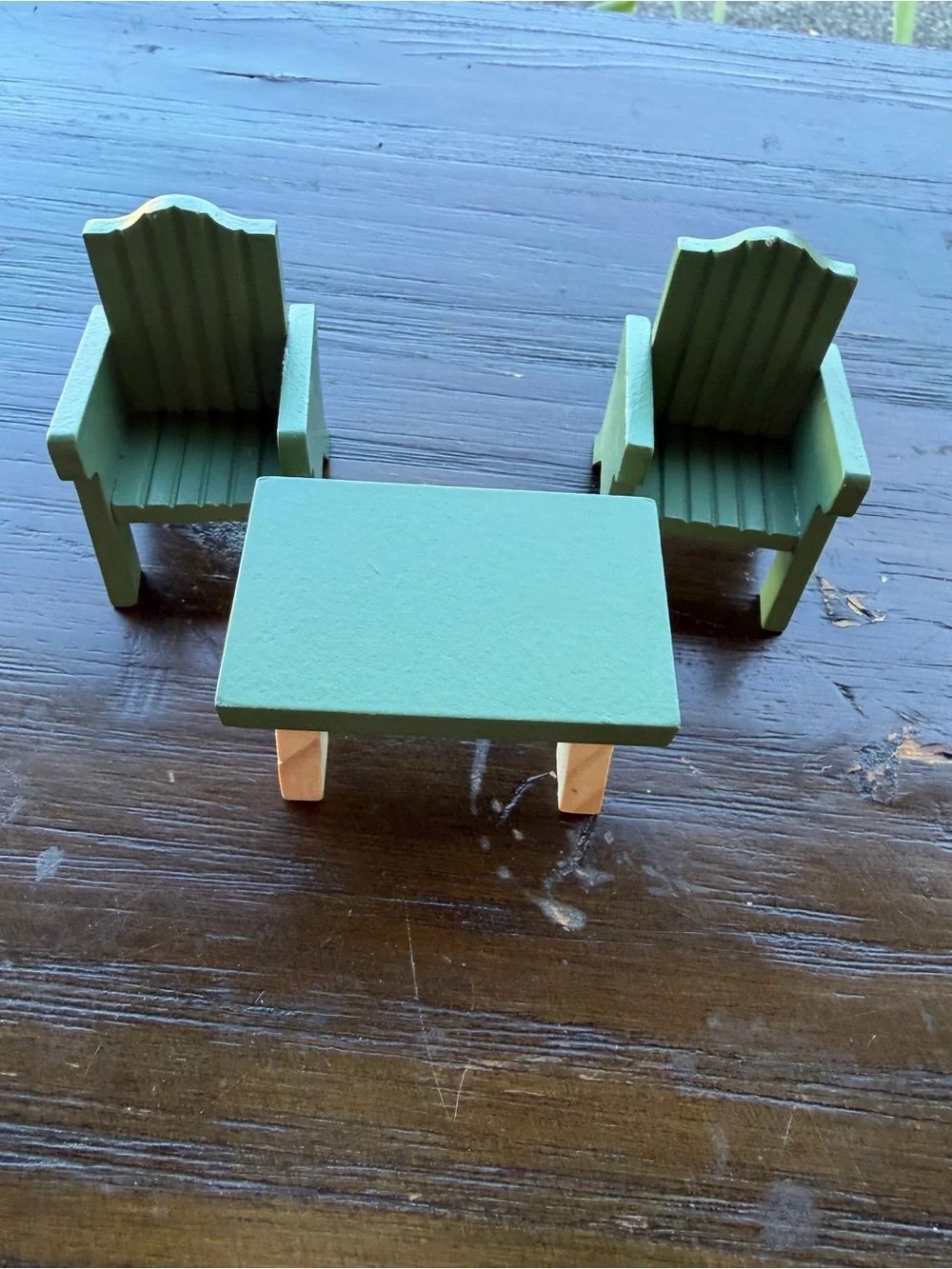 Wooden Kids Dollhouse Furniture Set in Green and Natural
